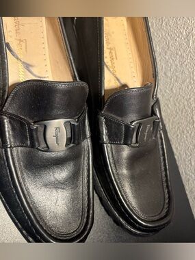 Salvatore Ferragamo Black Leather Bit Slip-On Loafers